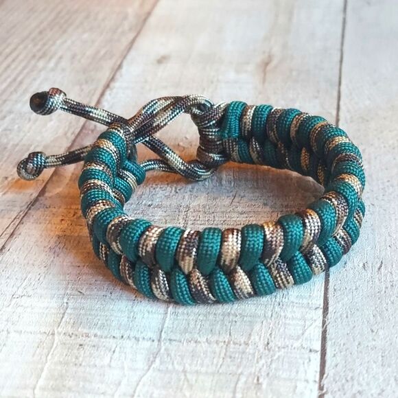 Other - Handmade Fishtail Paracord Bracelet Adjustable Unisex Brown Camo Dark Green